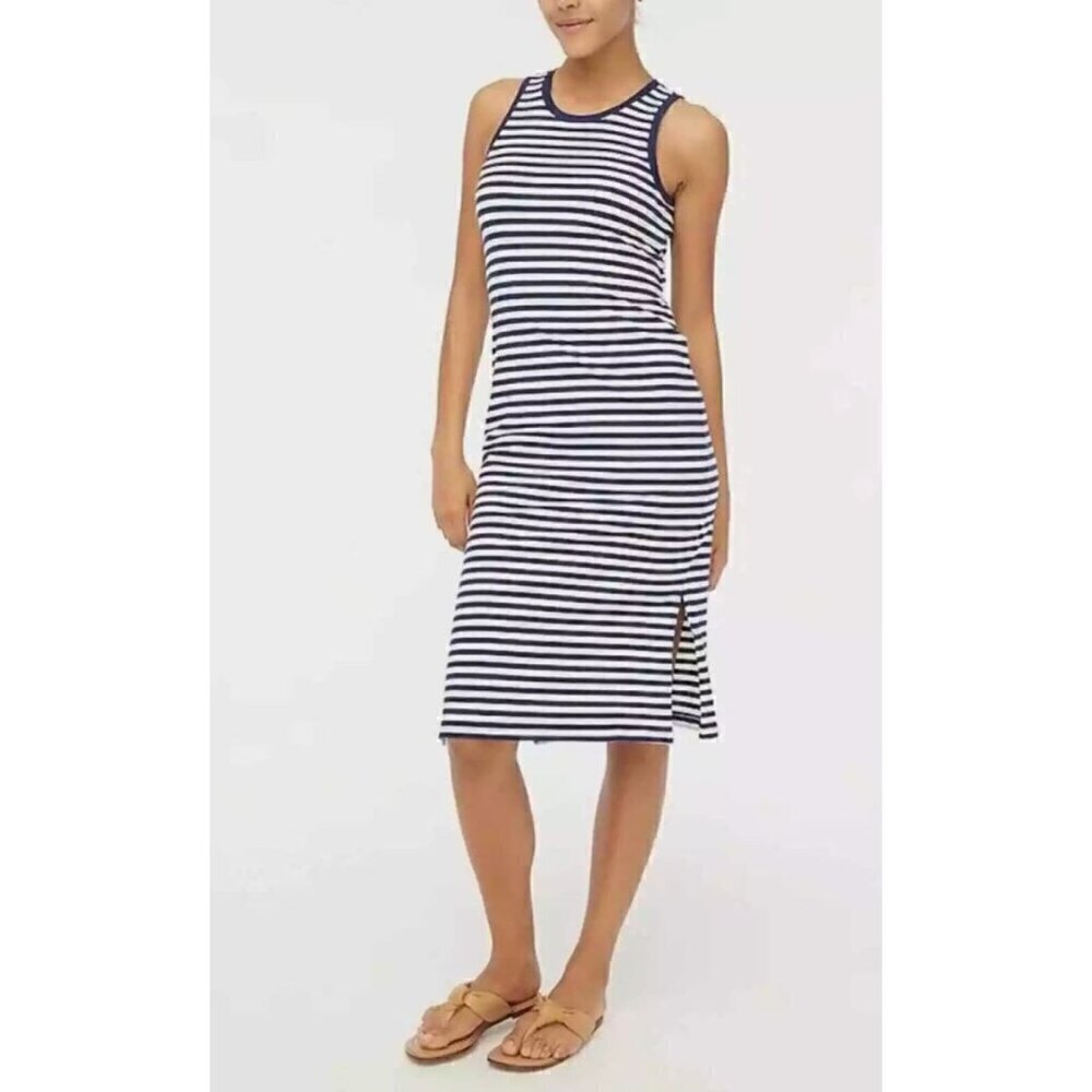 New J. Crew Size S Navy and White Striped Tie Back Knit Midi Dress BR906